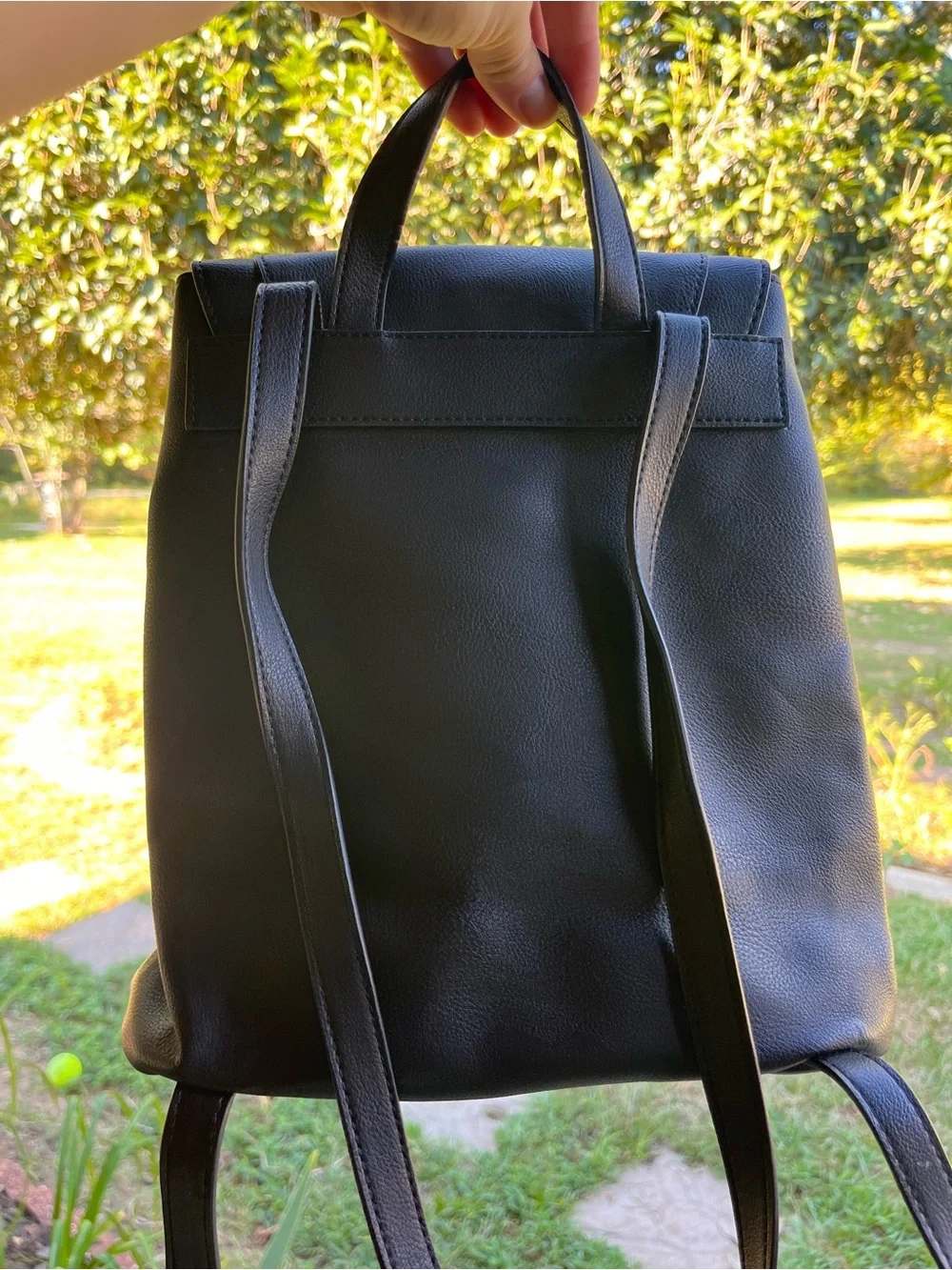 Black leather backpack purse
